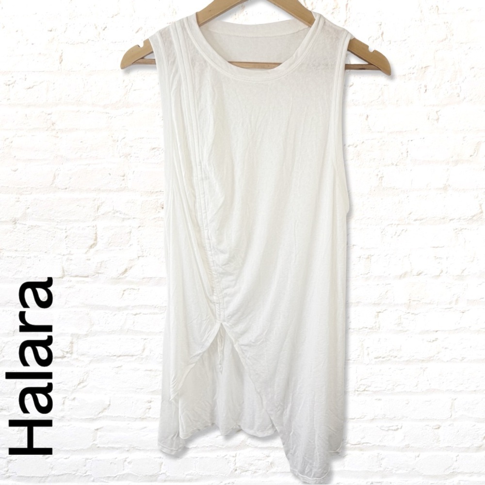 Halara White Sleeveless Slub Ruched Tunic Top Size Large Athleisure Tunic Top